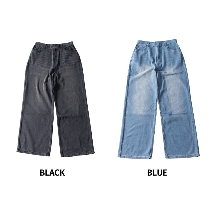デニムパンツ ワイド ウォッシュ加工 ジーンズ デニム ワイドデニムパンツ ダメージデニムパンツ バギーデニムパンツ メンズ カジュアル ストリート お洒落