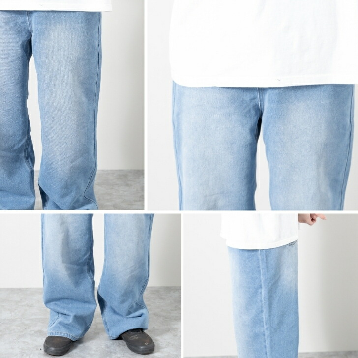 デニムパンツ ワイド ウォッシュ加工 ジーンズ デニム ワイドデニムパンツ ダメージデニムパンツ バギーデニムパンツ メンズ カジュアル ストリート お洒落