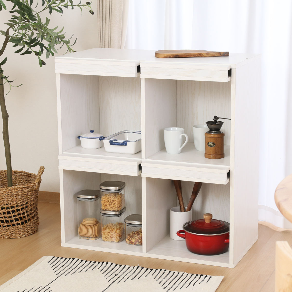 ディスプレイラック 幅80cm 4マス フラップ扉 木製 棚 ラック 収納 ディスプレイ マガジンラック オープンラック 本棚 A4対応 リビング オーク オークブラウン オークホワイト