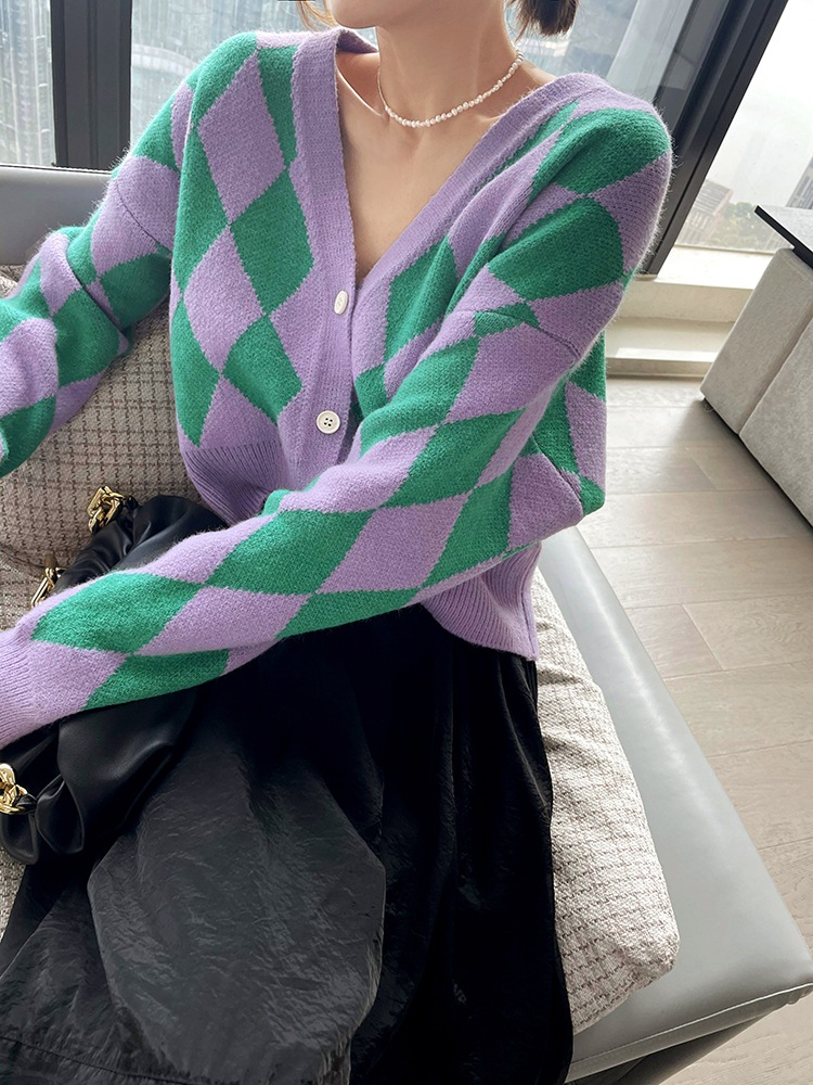 トップス ニット カーディガン チェック タータンチェック ショート丈 ミニ丈 Ｖネック ボタン付き 可愛い かわいい セクシー 綺麗系 ラフ ドルマン ゆるっと 春 秋 冬 女子会 デート お散歩