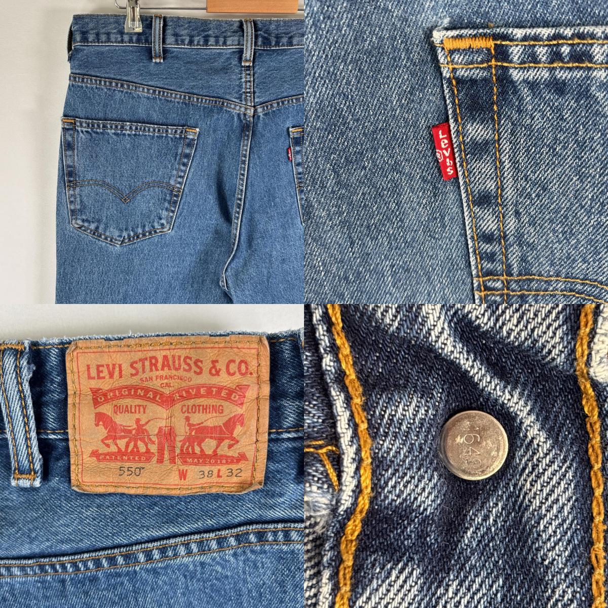 古着 デニムパンツ 550 テーパード 5ポケット ジーンズ ジーパン 色落ち ボタンフライ w38 L32 ブルー メンズ 古着 デニムパンツ 550 テーパード 5ポケット ジーンズ ジーパン 色落ち ボタンフライ w38 L32 ブルー メンズ