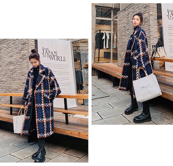 Qoo10] ツイードロングコート ツイードコード ツ