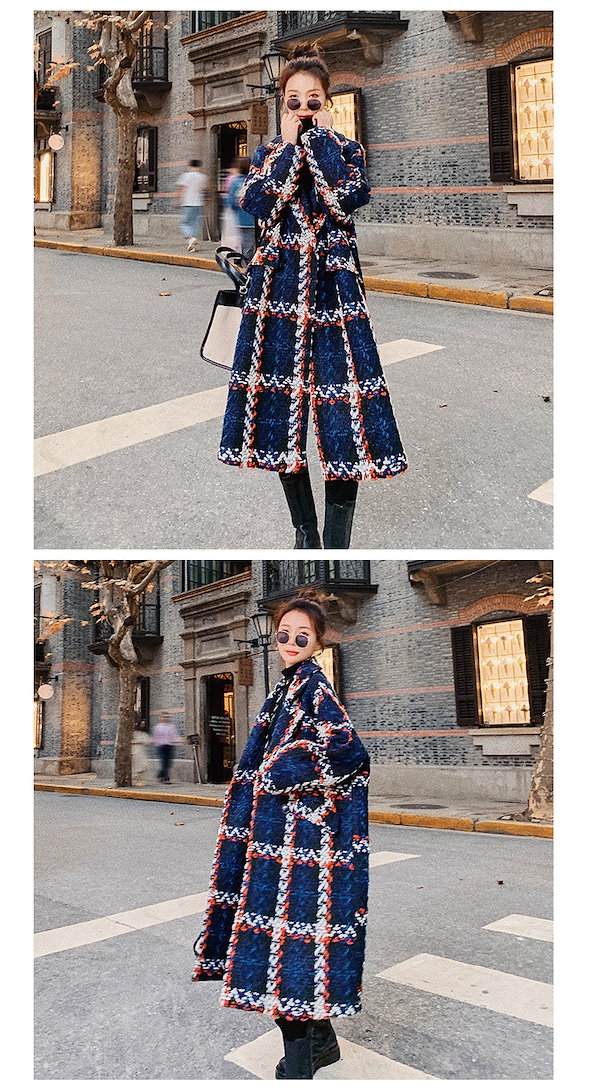 美品✴︎マリークワント/モヘヤシルク混ツイードロングコート/ブルー/総柄/日本製 Qoo10] ツイードロングコート ツイードコード ツ