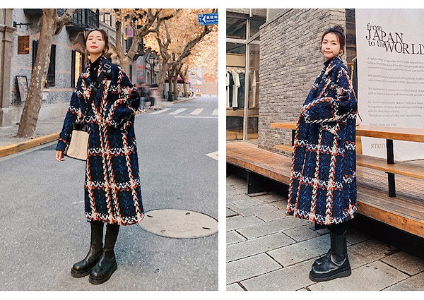 Qoo10] ツイードロングコート ツイードコード ツ