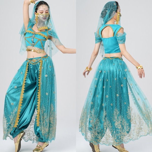 インド舞踊演出服女ジャスミン姫高級服飾異域風情服装西域舞姫ベリーダンス新型ロールプレイングワンピースロングスカートキャミソール