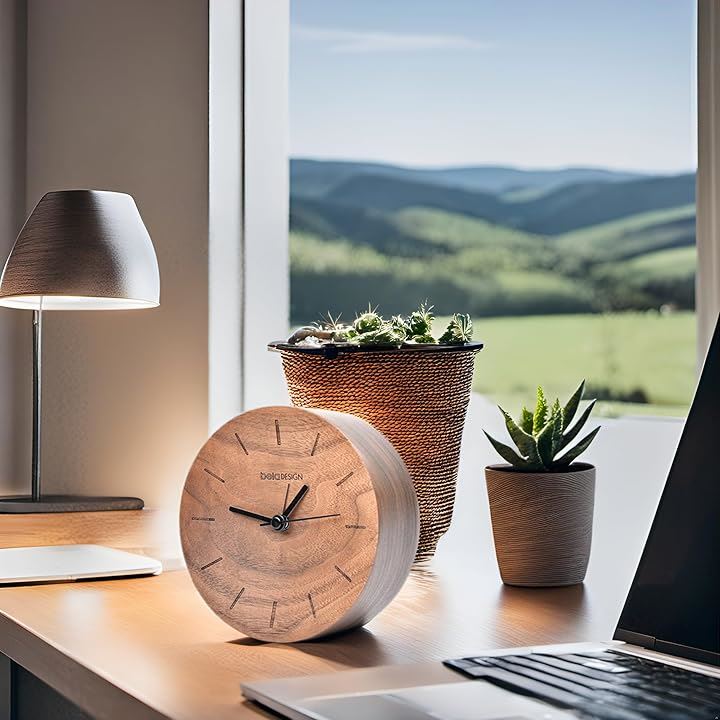 置き時計 ドイツ産 ブナ 天然木 木製 卓上時計 目覚まし時計 アナログ 電池式(TC1309 ブラウン ブラックウォールナット (アメリカ) 数字なし, 12cmx12cmx4cm)