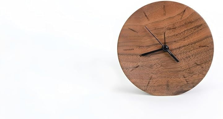 置き時計 ドイツ産 ブナ 天然木 木製 卓上時計 目覚まし時計 アナログ 電池式(TC1309 ブラウン ブラックウォールナット (アメリカ) 数字なし, 12cmx12cmx4cm)