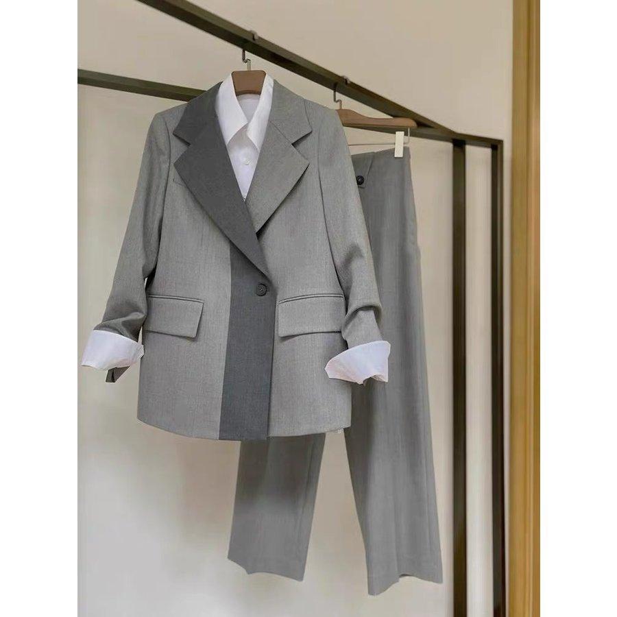 レディースファッション セットアップ スーツ フォーマル ジャケット パンツ 2点セット 長袖 ビッグシルエット ワイドパンツ グレー 切替 おしゃれ-702