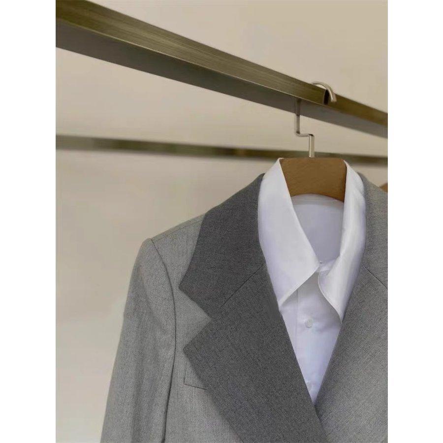 レディースファッション セットアップ スーツ フォーマル ジャケット パンツ 2点セット 長袖 ビッグシルエット ワイドパンツ グレー 切替 おしゃれ-702