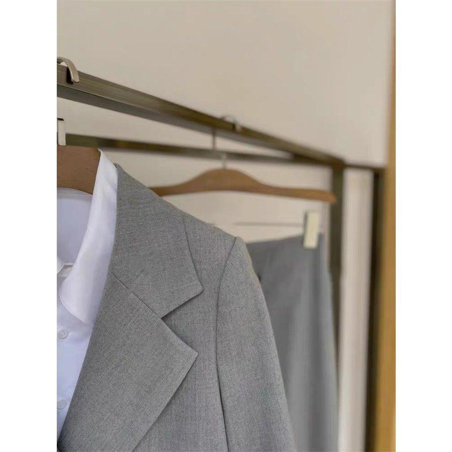 レディースファッション セットアップ スーツ フォーマル ジャケット パンツ 2点セット 長袖 ビッグシルエット ワイドパンツ グレー 切替 おしゃれ-702