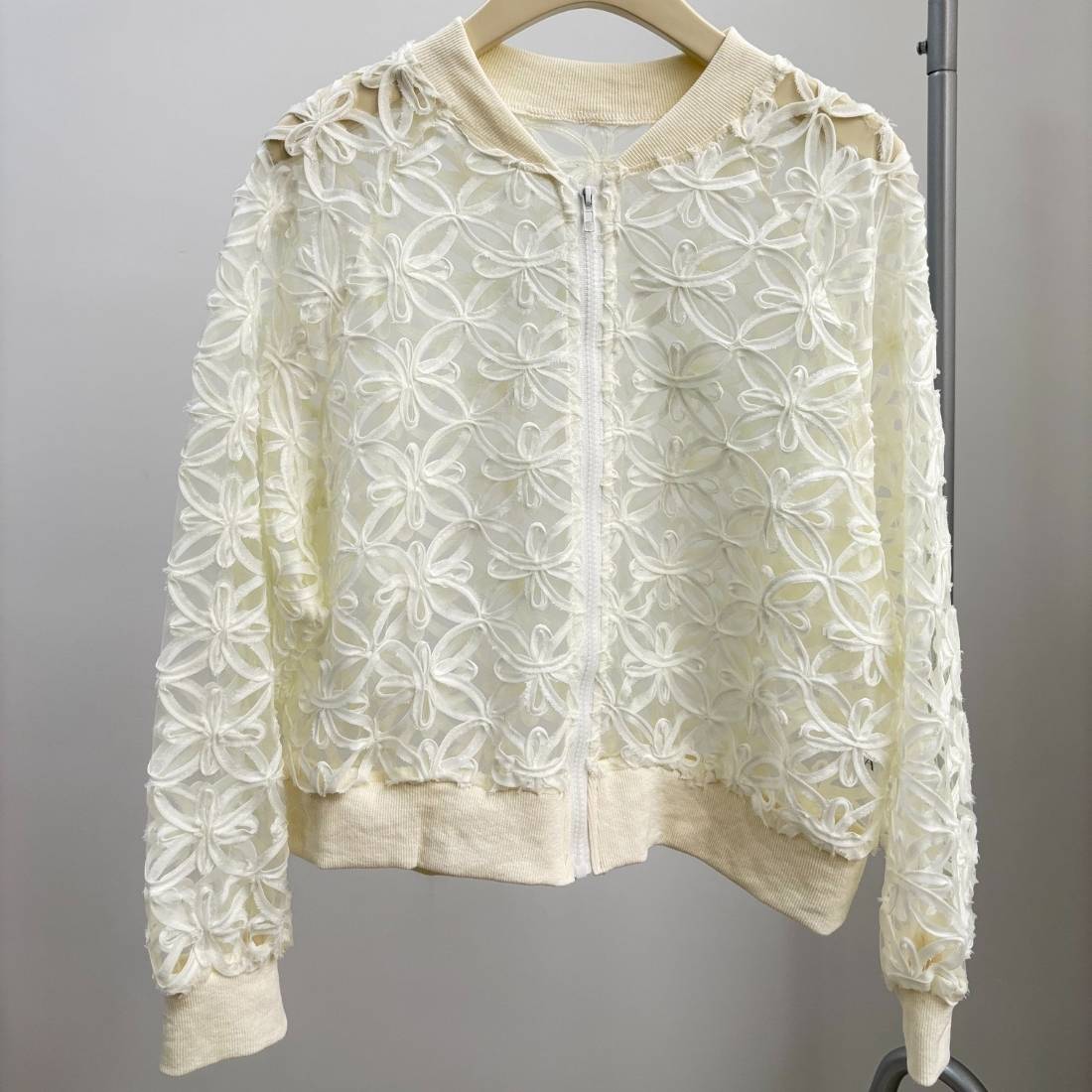 【早い者勝ちタイムセール】大人っぽく華やかな印象のレースブルゾン アウター 上着 ライトアウター 羽織 夏 ノーカラー ジップアップ おしゃれ レース 抜け感 シアー シースルー 透け感 花柄レース 【早い者勝ちタイムセール】大人っぽく華やかな印象のレースブルゾン アウター 上着 ライトアウター 羽織 夏 ノーカラー ジップアップ おしゃれ レース 抜け感 シアー シースルー 透け感 花柄レース