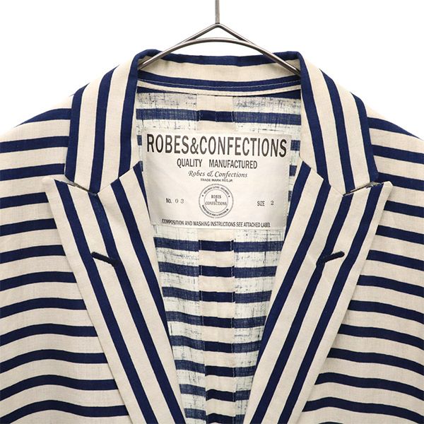 ローブスコンフェクションズ リネン ボーダー テーラードジャケット 2 ホワイト×ネイビー ROBES&CONFECTIONS レディース