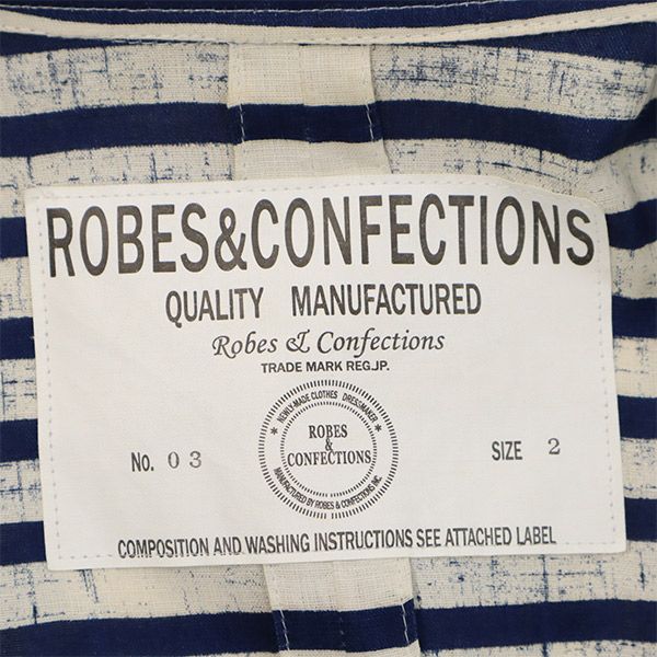 ローブスコンフェクションズ リネン ボーダー テーラードジャケット 2 ホワイト×ネイビー ROBES&CONFECTIONS レディース