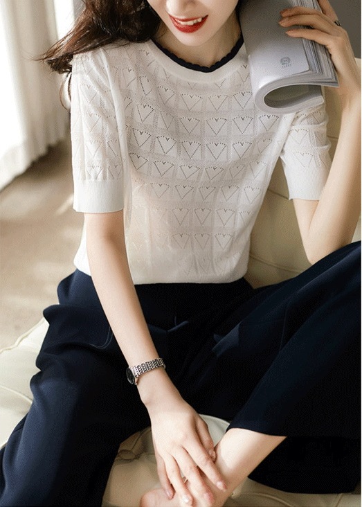 カジュアルTシャツ 半袖トップス ハート柄半袖シャツ プルオーバートップス トップス プルオーバー 白シャツ 白トップス 袖あり 半袖 5分袖 五分袖 Uネック ラウンドネック スリム ストレート