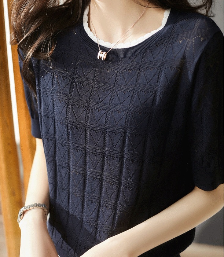 カジュアルTシャツ 半袖トップス ハート柄半袖シャツ プルオーバートップス トップス プルオーバー 白シャツ 白トップス 袖あり 半袖 5分袖 五分袖 Uネック ラウンドネック スリム ストレート