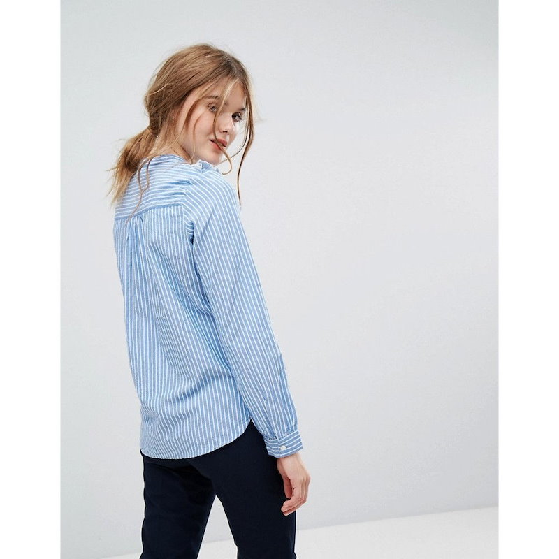 レオンアンドハーパー レディース トップス ブラウス・シャツ【Leon and Harper Striped Shirt with Ruffle Bib】Bleu レオンアンドハーパー レディース トップス ブラウス・シャツ【Leon and Harper Striped Shirt with Ruffle Bib】Bleu
