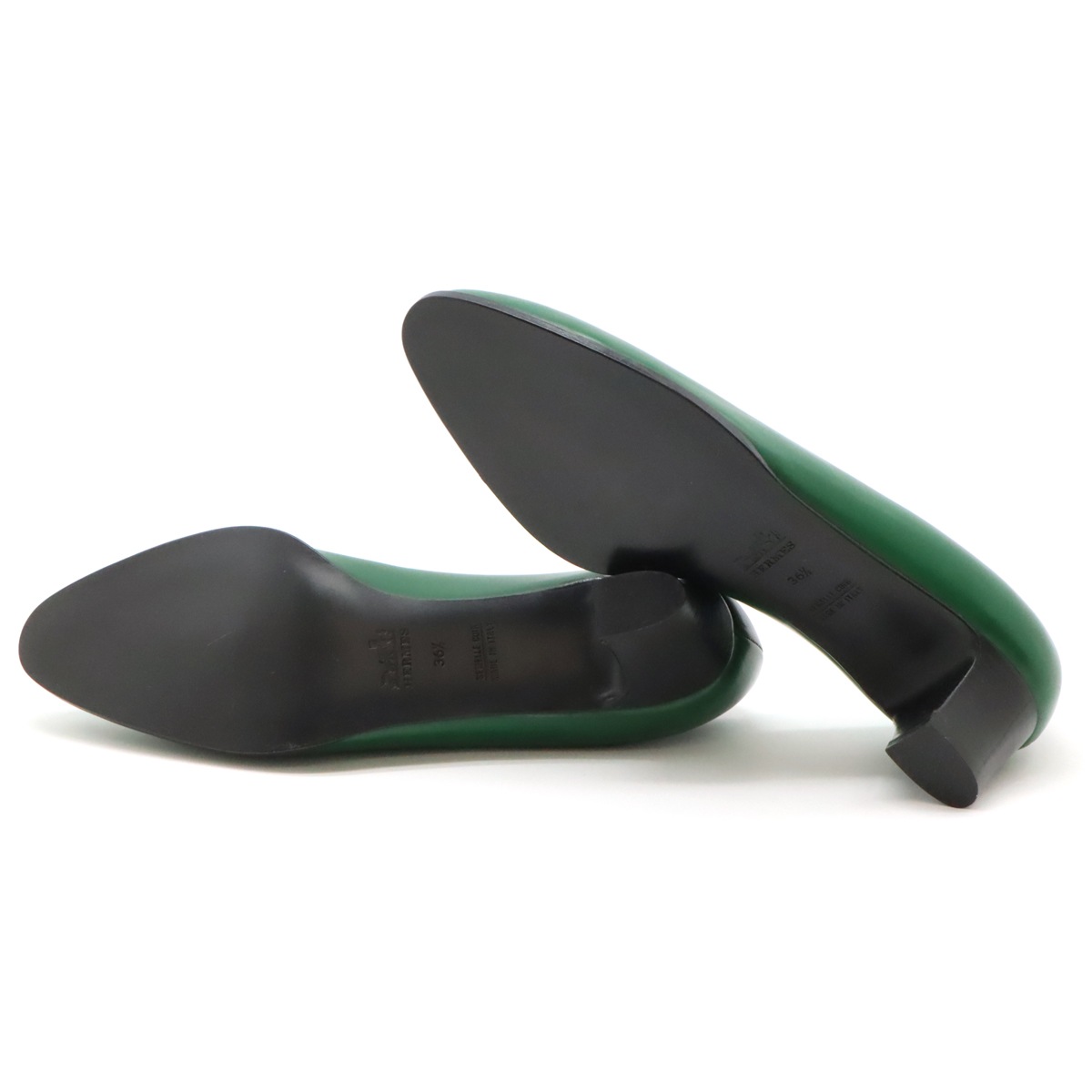 パンプス ローヒール Hロゴ パンチング レザー グリーン 緑 #36 1/2 日本サイズ約23.5c パンプス ローヒール Hロゴ パンチング レザー グリーン 緑 #36 1/2 日本サイズ約23.5c
