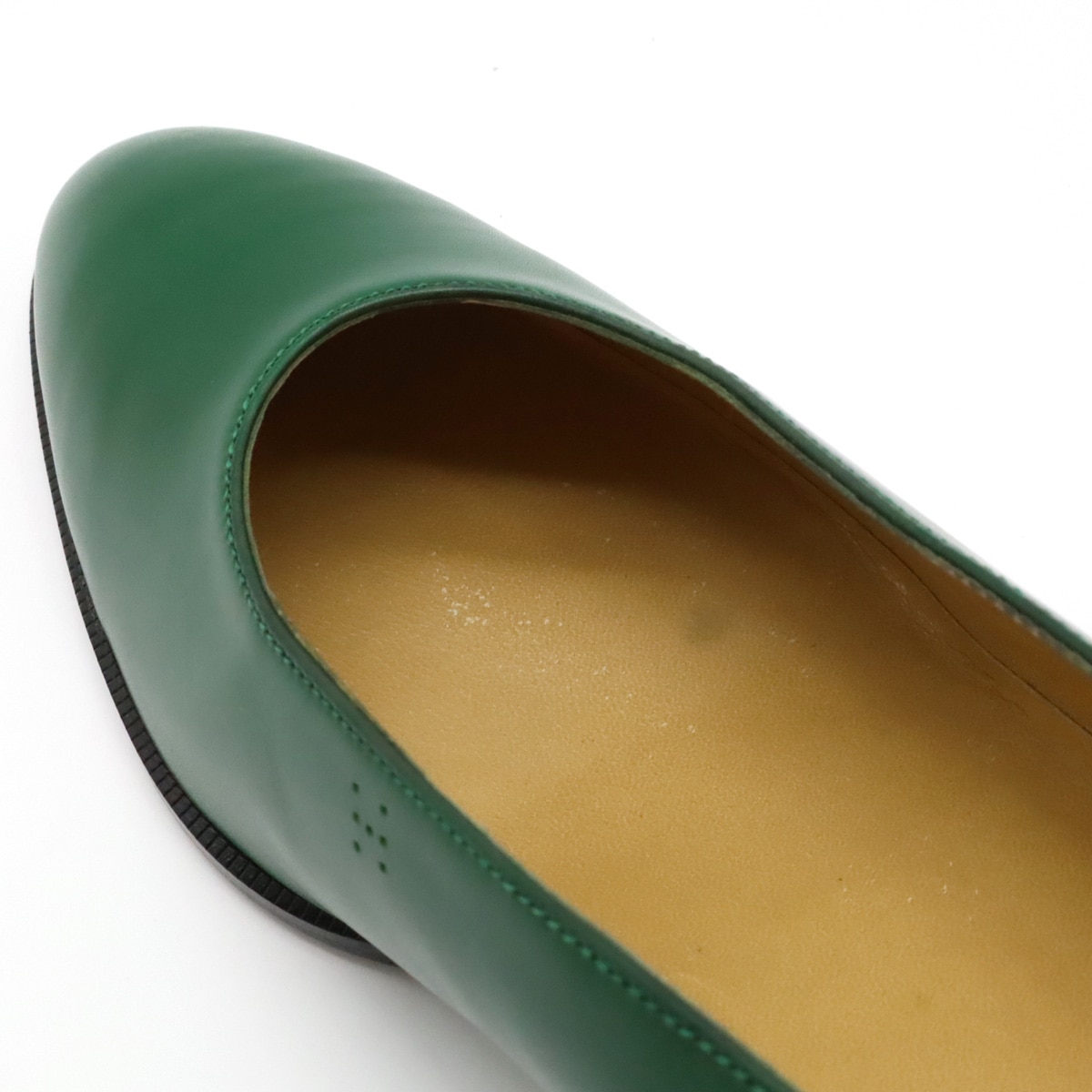 パンプス ローヒール Hロゴ パンチング レザー グリーン 緑 #36 1/2 日本サイズ約23.5c パンプス ローヒール Hロゴ パンチング レザー グリーン 緑 #36 1/2 日本サイズ約23.5c