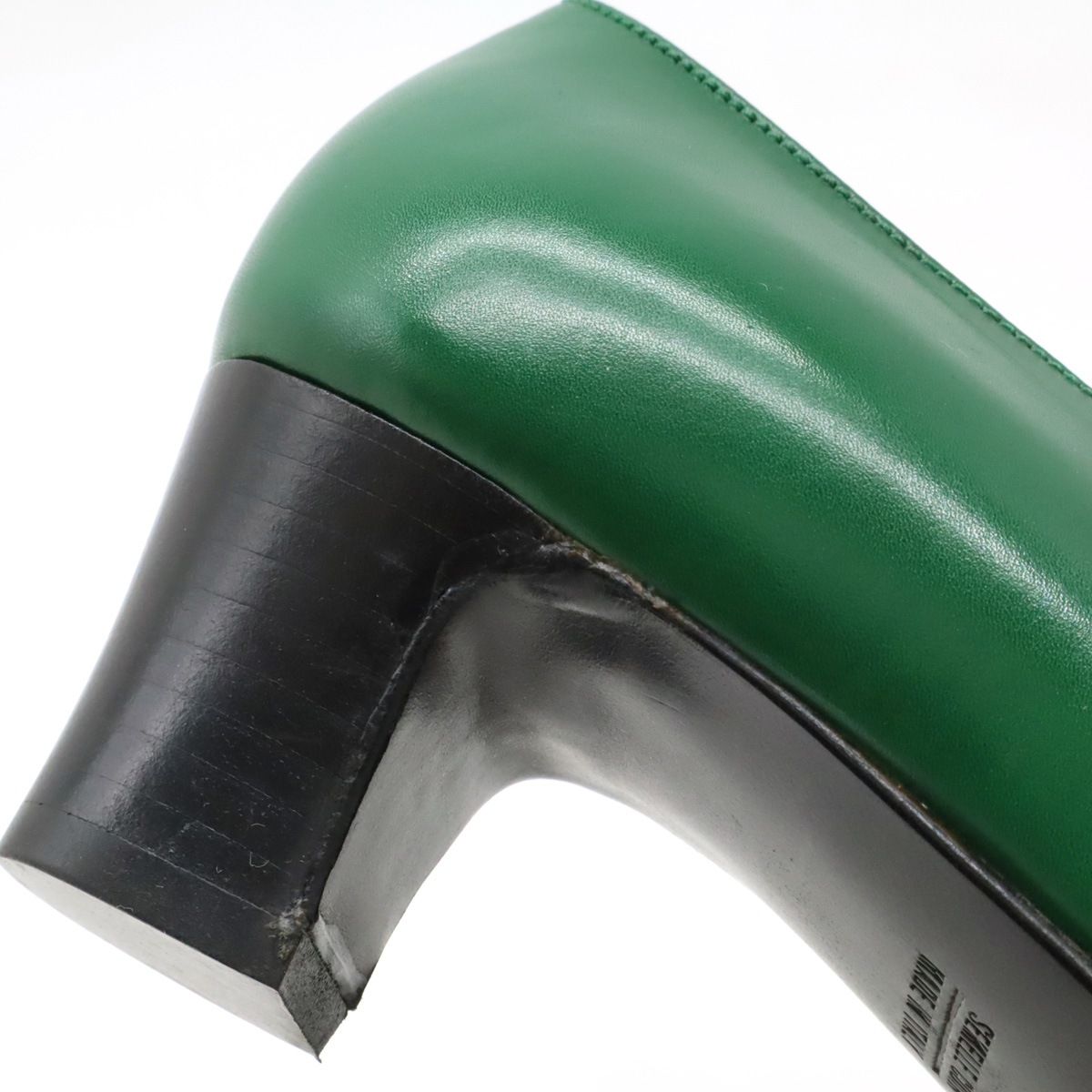 パンプス ローヒール Hロゴ パンチング レザー グリーン 緑 #36 1/2 日本サイズ約23.5c パンプス ローヒール Hロゴ パンチング レザー グリーン 緑 #36 1/2 日本サイズ約23.5c