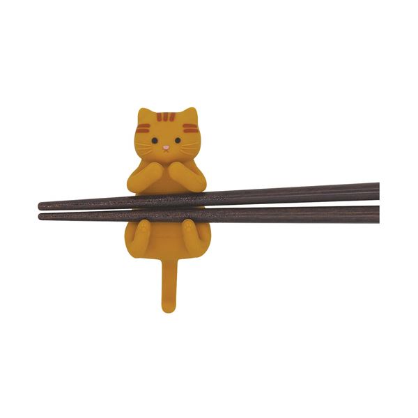 （まとめ） イシダ猫の箸＆箸置きセット だっこ猫 しろねこ 1膳 [x5セット]