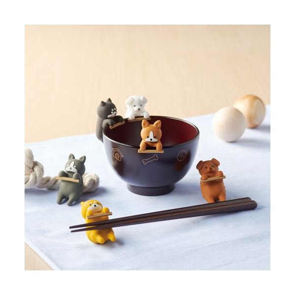 （まとめ） イシダ猫の箸＆箸置きセット だっこ猫 しろねこ 1膳 [x5セット]