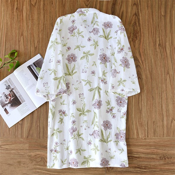 【夏セール！】綿 ルームウェア パジャマ 寝巻き 男女兼用 ガーゼ 浴衣 ガウン お風呂上がり バスローブ ホワイト レディース メンズ 花柄 葉柄 綿 2重ガーゼ 前開き 夏素材 旅館 温泉 介護