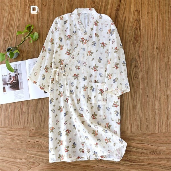 【夏セール！】綿 ルームウェア パジャマ 寝巻き 男女兼用 ガーゼ 浴衣 ガウン お風呂上がり バスローブ ホワイト レディース メンズ 花柄 葉柄 綿 2重ガーゼ 前開き 夏素材 旅館 温泉 介護