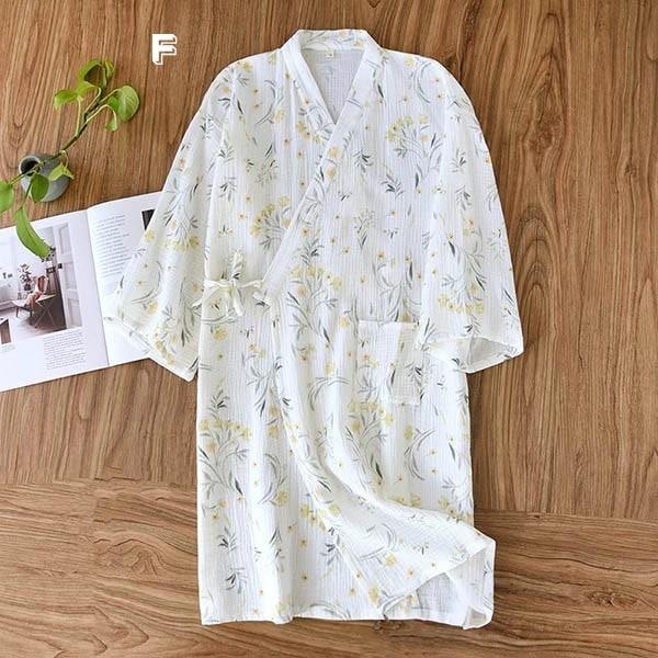【夏セール！】綿 ルームウェア パジャマ 寝巻き 男女兼用 ガーゼ 浴衣 ガウン お風呂上がり バスローブ ホワイト レディース メンズ 花柄 葉柄 綿 2重ガーゼ 前開き 夏素材 旅館 温泉 介護