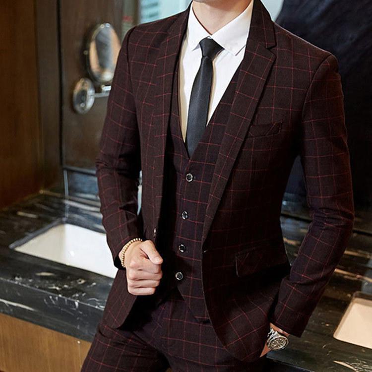 全3色×7サイズ！スリーピーススーツメンズチェック柄3ピース大きいサイズ通勤フォーマルビジネススーツスリムスーツメンズスーツ3点セ
