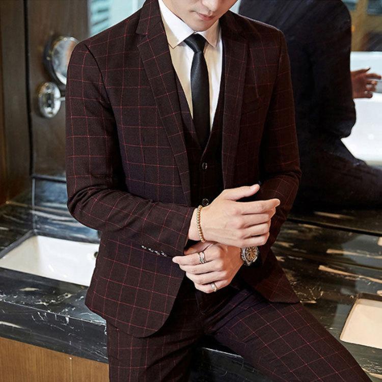 全3色×7サイズ！スリーピーススーツメンズチェック柄3ピース大きいサイズ通勤フォーマルビジネススーツスリムスーツメンズスーツ3点セ