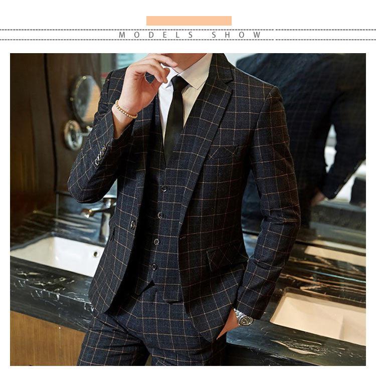 全3色×7サイズ！スリーピーススーツメンズチェック柄3ピース大きいサイズ通勤フォーマルビジネススーツスリムスーツメンズスーツ3点セ