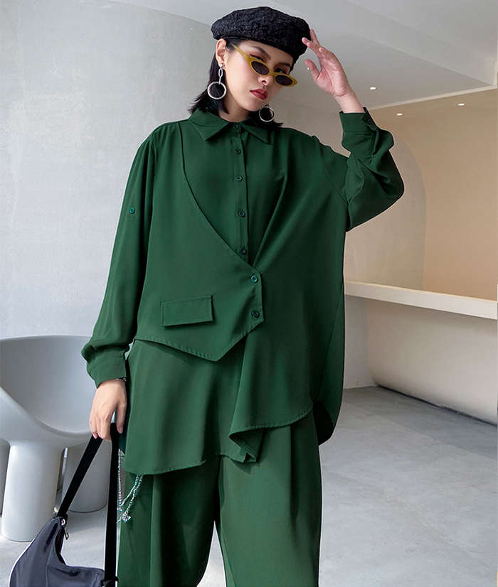 セットアップ レディース 2点セット きれいめ セットアップ 春 秋 フリーサイズ グリーン ブラック 個性デザイン ブラウス ワイドパンツ ゆったり 上品 おしゃれ 大きサイズ スト セットアップ レディース 2点セット きれいめ セットアップ 春 秋 フリーサイズ グリーン ブラック 個性デザイン ブラウス ワイドパンツ ゆったり 上品 おしゃれ 大きサイズ スト