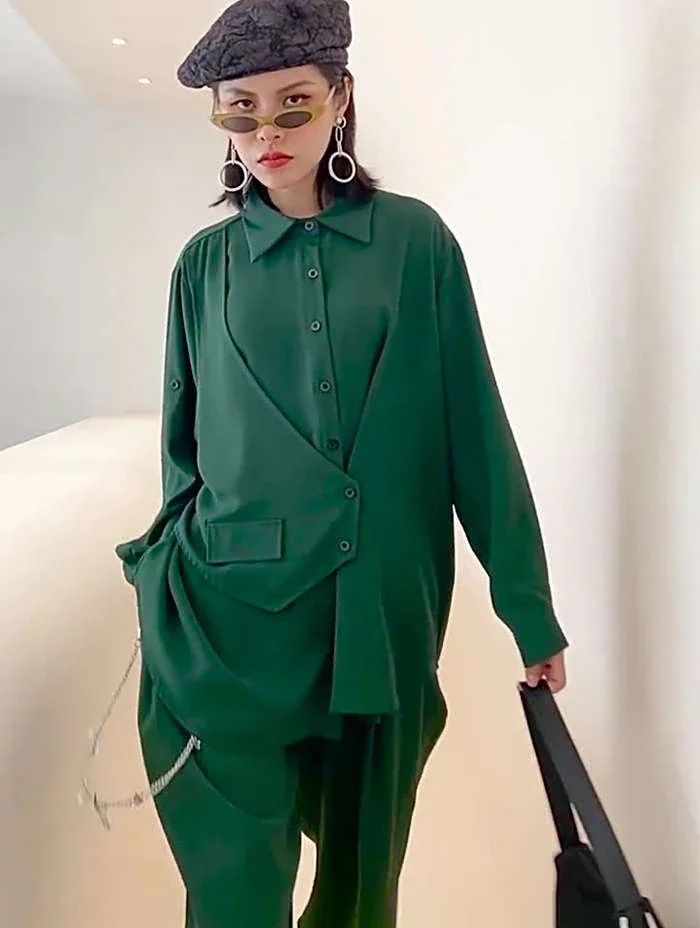 セットアップ レディース 2点セット きれいめ セットアップ 春 秋 フリーサイズ グリーン ブラック 個性デザイン ブラウス ワイドパンツ ゆったり 上品 おしゃれ 大きサイズ スト セットアップ レディース 2点セット きれいめ セットアップ 春 秋 フリーサイズ グリーン ブラック 個性デザイン ブラウス ワイドパンツ ゆったり 上品 おしゃれ 大きサイズ スト