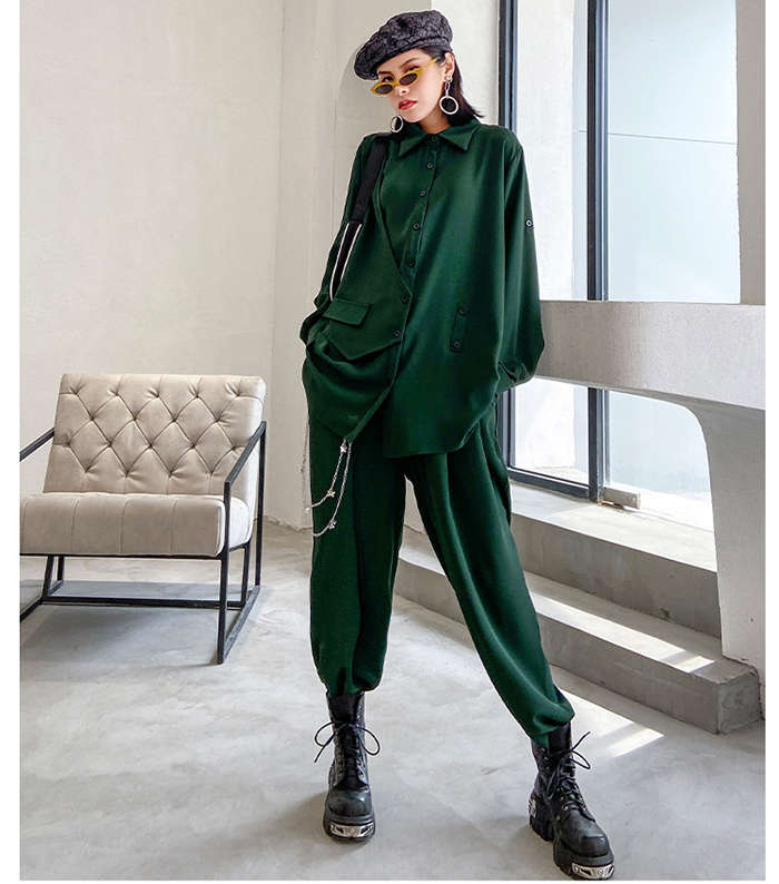 セットアップ レディース 2点セット きれいめ セットアップ 春 秋 フリーサイズ グリーン ブラック 個性デザイン ブラウス ワイドパンツ ゆったり 上品 おしゃれ 大きサイズ スト セットアップ レディース 2点セット きれいめ セットアップ 春 秋 フリーサイズ グリーン ブラック 個性デザイン ブラウス ワイドパンツ ゆったり 上品 おしゃれ 大きサイズ スト