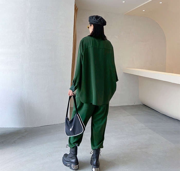 セットアップ レディース 2点セット きれいめ セットアップ 春 秋 フリーサイズ グリーン ブラック 個性デザイン ブラウス ワイドパンツ ゆったり 上品 おしゃれ 大きサイズ スト セットアップ レディース 2点セット きれいめ セットアップ 春 秋 フリーサイズ グリーン ブラック 個性デザイン ブラウス ワイドパンツ ゆったり 上品 おしゃれ 大きサイズ スト