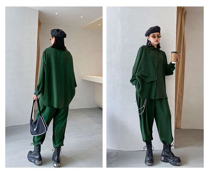 セットアップ レディース 2点セット きれいめ セットアップ 春 秋 フリーサイズ グリーン ブラック 個性デザイン ブラウス ワイドパンツ ゆったり 上品 おしゃれ 大きサイズ スト セットアップ レディース 2点セット きれいめ セットアップ 春 秋 フリーサイズ グリーン ブラック 個性デザイン ブラウス ワイドパンツ ゆったり 上品 おしゃれ 大きサイズ スト