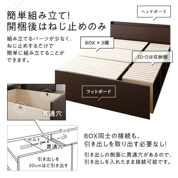 [組立設置付]収納ベッド シングル 国産薄型ポケットコイルマットレス付 ホワイト ABB 棚付