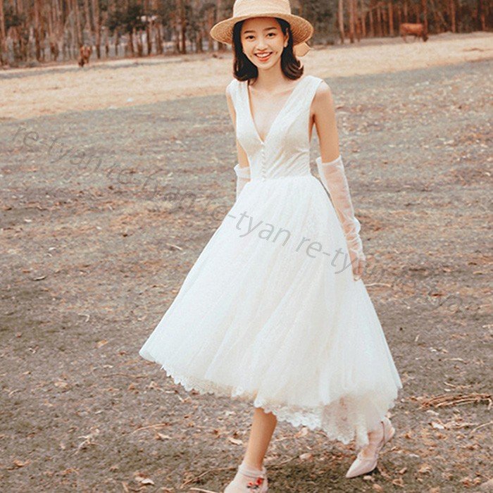 二次会 花嫁 白 ワンピース ドレス 演奏会 ピアノ 袖あり ウエディングドレス パーティードレス 結婚式 服装 前撮り 後撮り20代30代40代 女性 可愛い 安い