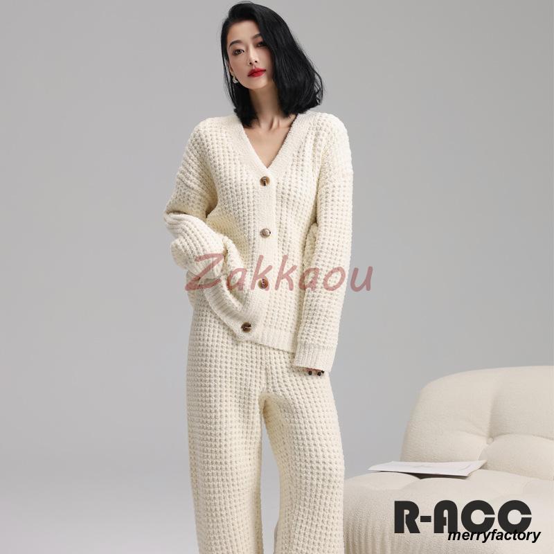 メガ割 パジャマ モールニット 寝間着 暖かい ウェア レディース 長袖 カーディガン ロングパンツ 上下セット もこもこ パジャマ あったか 部屋着
