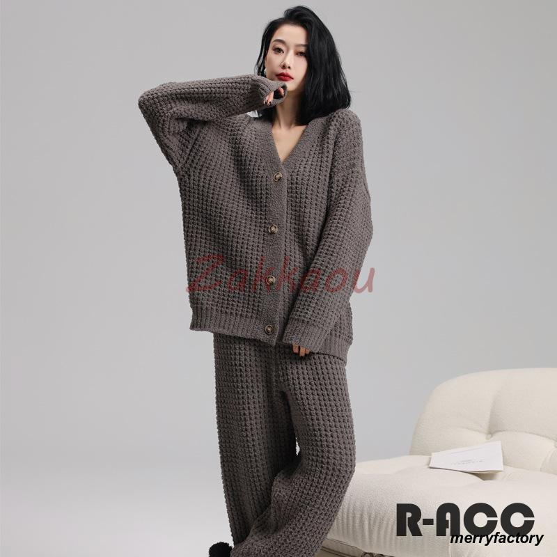 メガ割 パジャマ モールニット 寝間着 暖かい ウェア レディース 長袖 カーディガン ロングパンツ 上下セット もこもこ パジャマ あったか 部屋着