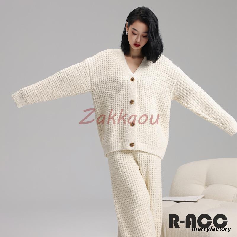 メガ割 パジャマ モールニット 寝間着 暖かい ウェア レディース 長袖 カーディガン ロングパンツ 上下セット もこもこ パジャマ あったか 部屋着