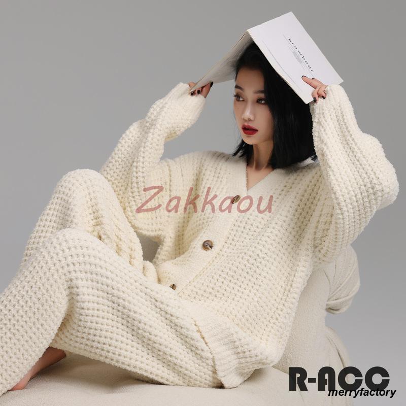 メガ割 パジャマ モールニット 寝間着 暖かい ウェア レディース 長袖 カーディガン ロングパンツ 上下セット もこもこ パジャマ あったか 部屋着