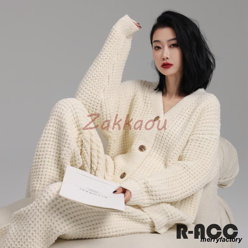 メガ割 パジャマ モールニット 寝間着 暖かい ウェア レディース 長袖 カーディガン ロングパンツ 上下セット もこもこ パジャマ あったか 部屋着