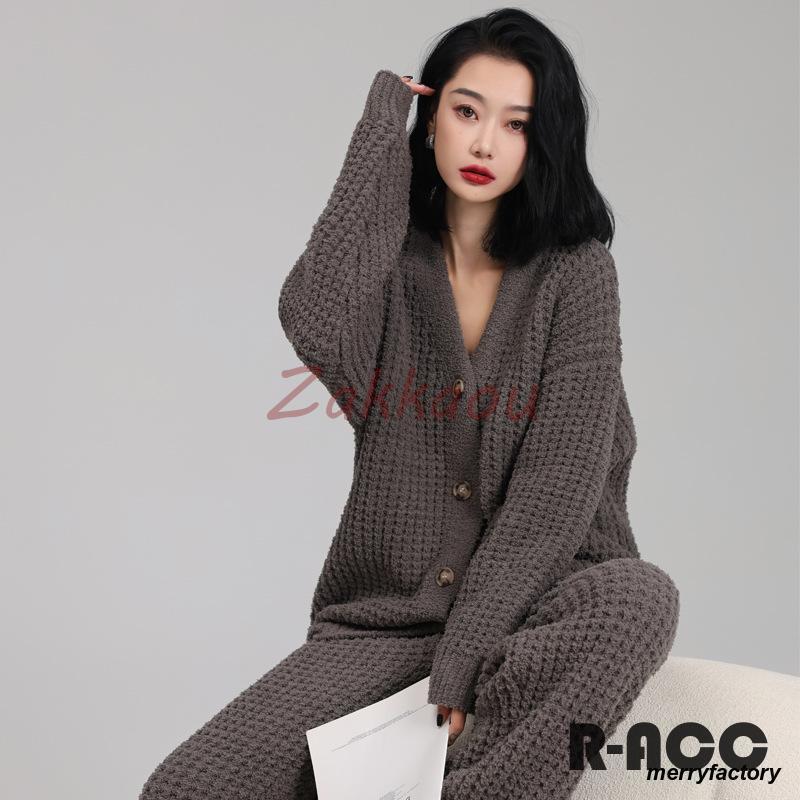 メガ割 パジャマ モールニット 寝間着 暖かい ウェア レディース 長袖 カーディガン ロングパンツ 上下セット もこもこ パジャマ あったか 部屋着