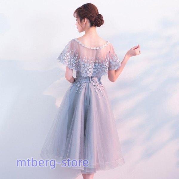 ミモレ丈ドレス ー Aライン 2点 マント パーティードレス 二次会 お呼ばれ 結婚式 花嫁 演奏会ドレス 20代 30代 40代