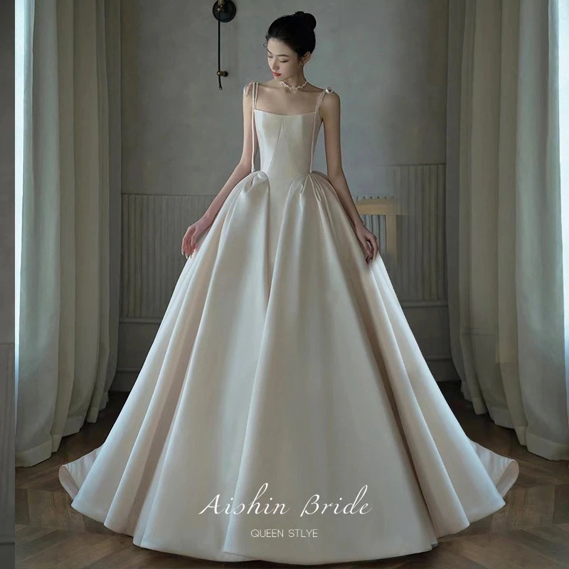 サテン生地フレンチヴィンテージキャミソールドレストレーン気質パーティードレス結婚式ドレス二次会ドレス会ド結婚式お呼ばれ