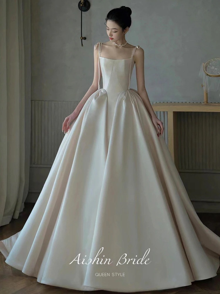 サテン生地フレンチヴィンテージキャミソールドレストレーン気質パーティードレス結婚式ドレス二次会ドレス会ド結婚式お呼ばれ