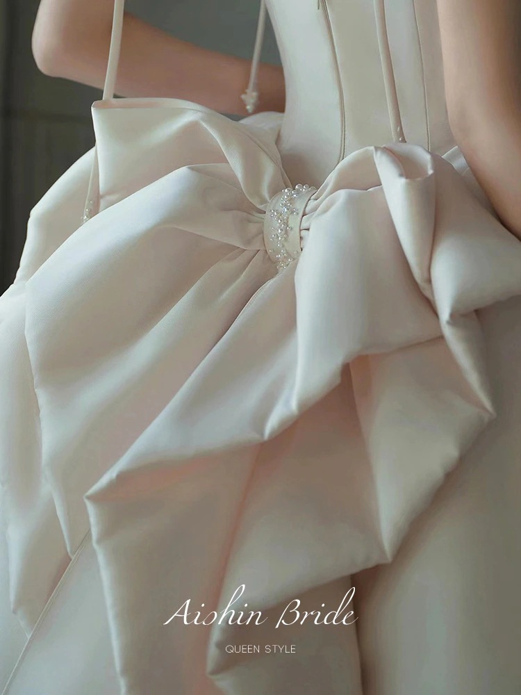 サテン生地フレンチヴィンテージキャミソールドレストレーン気質パーティードレス結婚式ドレス二次会ドレス会ド結婚式お呼ばれ