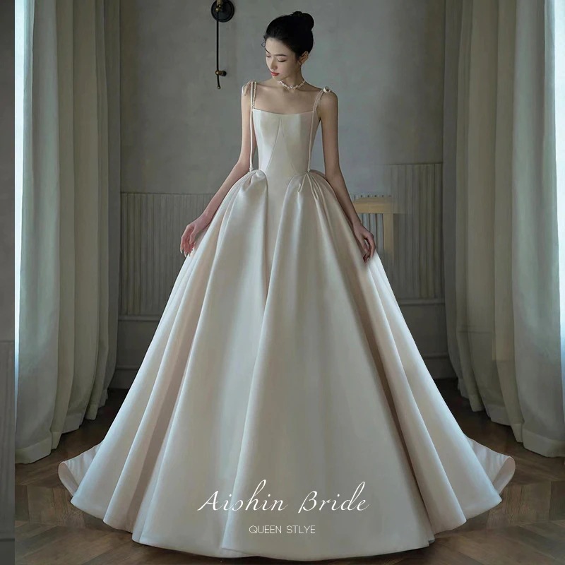 サテン生地フレンチヴィンテージキャミソールドレストレーン気質パーティードレス結婚式ドレス二次会ドレス会ド結婚式お呼ばれ