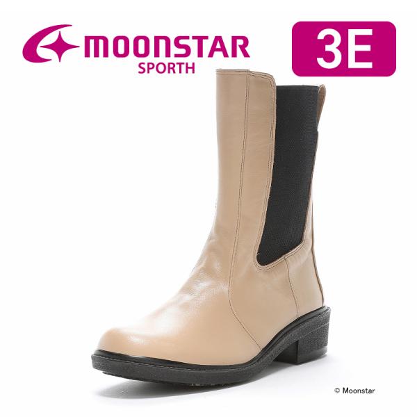 ムーンスター 日本製 本革 撥水 防滑 レディース サイドゴアブーツ ウィンター シューズ スポルス moonstar SP5220NSR ベージュ [2024年秋冬新作] 9月9日発売